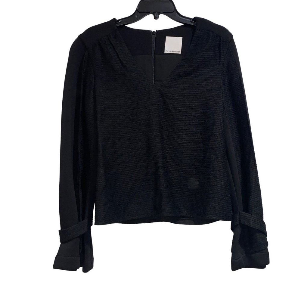 Prose and Poetry Textured Blouse Black Wide Sleeve Small Womens Casual Business